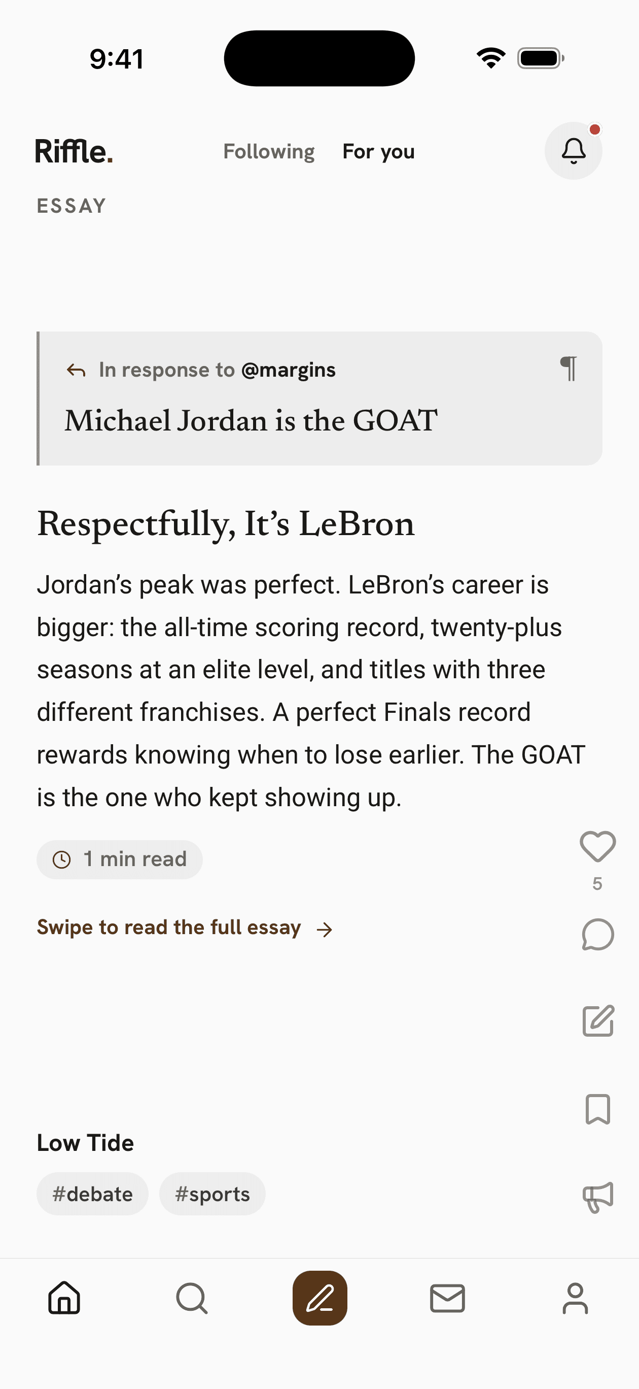 An essay making the case for LeBron James, written in response to the Michael Jordan essay